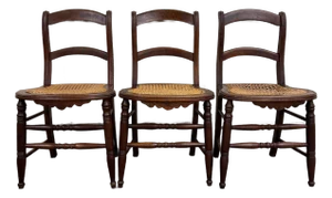 Vintage Victorian Eastlake Style Ladder Back Cane Seat Dining Chairs - Set of 3