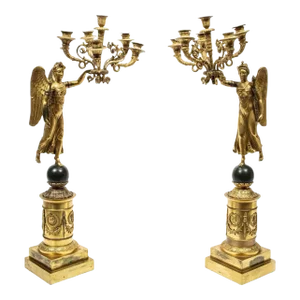 Monumental Pair of Early 19th Century French Winged Victory Candelabras