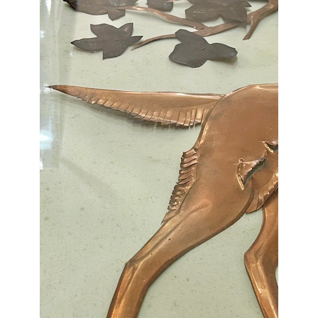 Vintage Two Handle Tray Folk Art Hammered Copper Hunting Dog in Bamboo and Glass Frame For Sale - Image 9 of 14