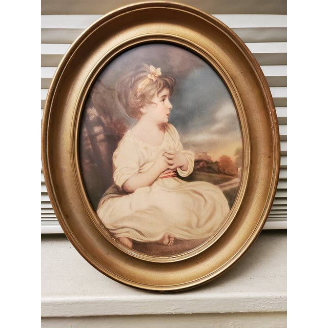 Pair of Antique Art Prints of girls in oval frames by Joshua Reynolds (1723–1792), he was one of the most influential...