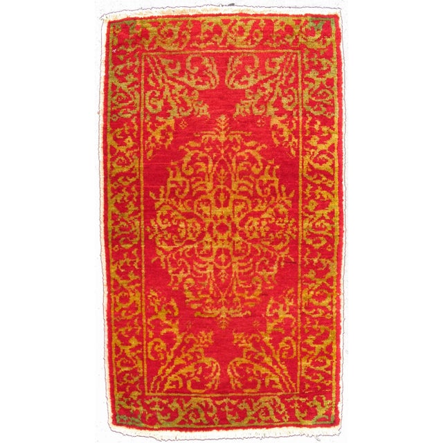 Early 20th Century Antique Turkish Ottoman Rug With Floral Medallion in Red, Green and Gold For Sale - Image 5 of 5