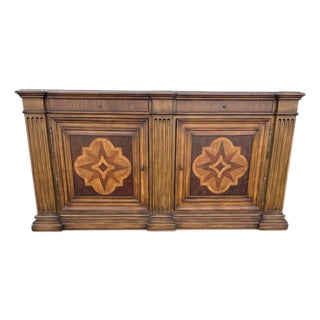 1980s Ethan Allen Lombard Marquetry Console Bar Sideboard Credenza For Sale