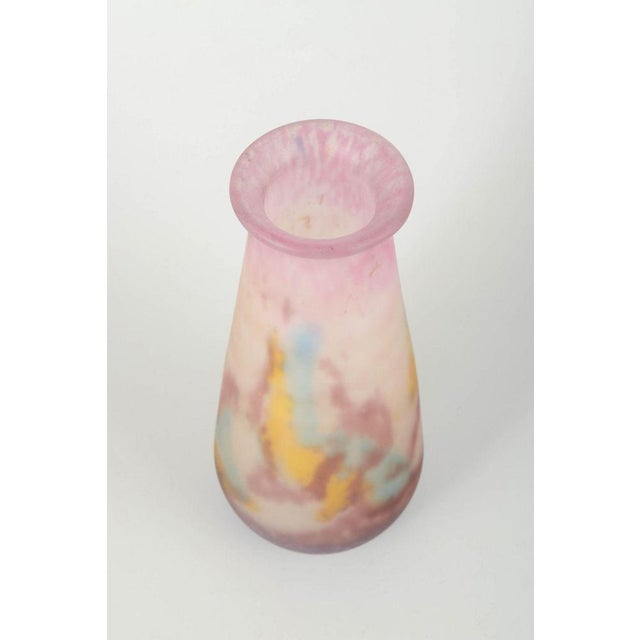 Muller Frères, Luneville Art glass vase, 1930s. Slender cylindrical vase in multicoloured opalescent glass with a marbled...