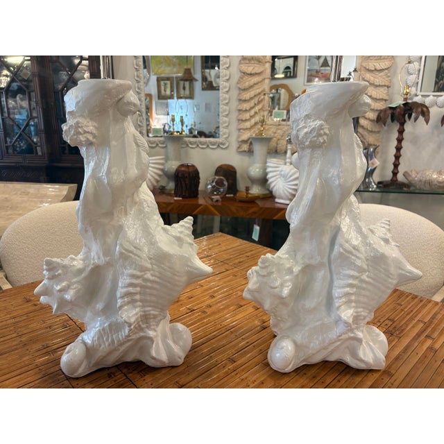 Sirmos Vintage Pair Seashell Shell Plaster Table Lamps by Sirmos Newly Wired & Restored For Sale - Image 4 of 11