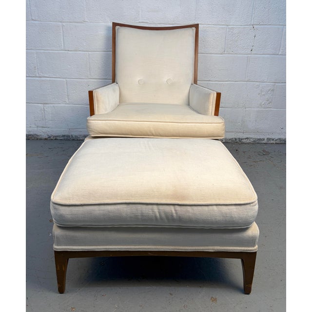 Mid-Century Upholstered Lounge Chair and Ottoman For Sale - Image 4 of 16