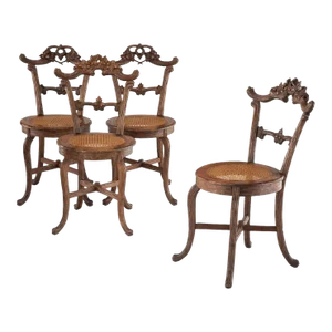 Antique Black Forest Carved Wood German Side Chairs - Set of Four