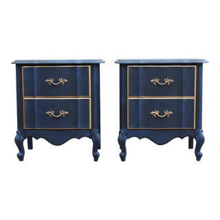 Late 20th Century Pair of French Provincial Blue and Gold Nightstands For Sale