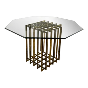 1970s Pierre Cardin Geometric Chrome & Brass Cage Dining Table