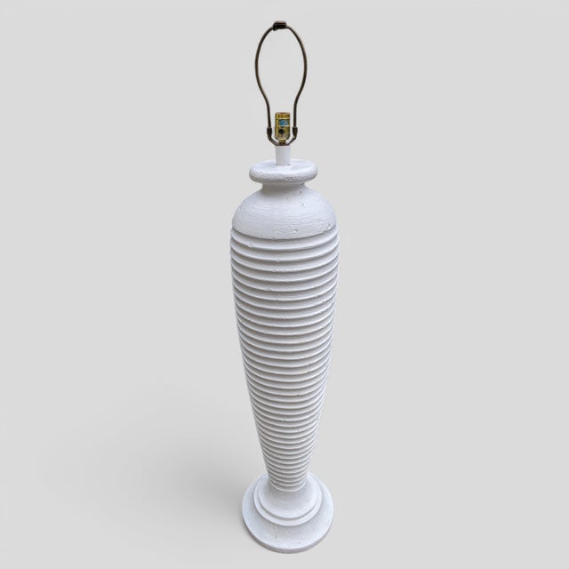 1980s Vintage Postmodern White Plaster Textured Ribbed Floor Lamp Attributed to Michael Taylor For Sale - Image 5 of 12