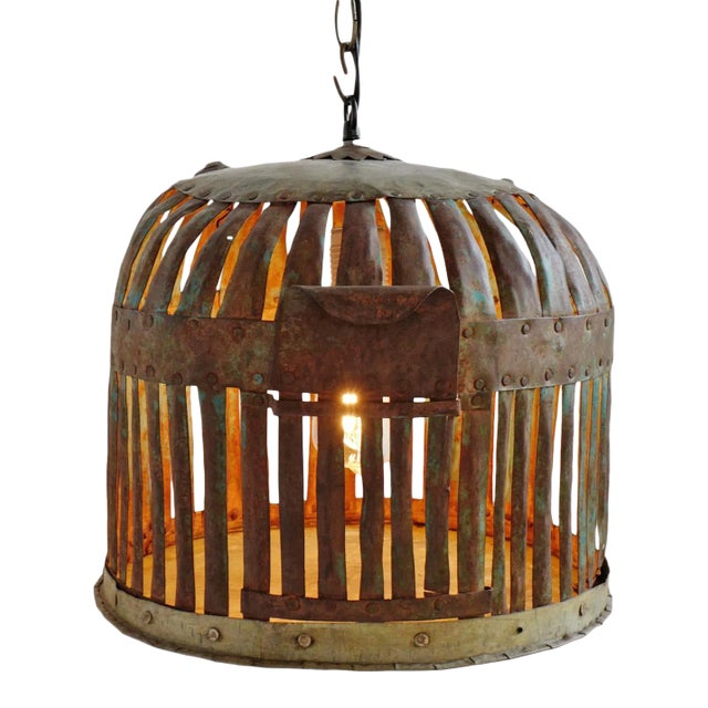 Industrial Iron Cage Pendant Light For Sale