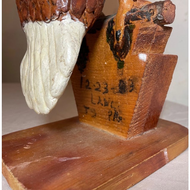 Vintage Hand Carved Wood Folk Art American Bald Eagle Bird Sculpture Statue For Sale - Image 12 of 12