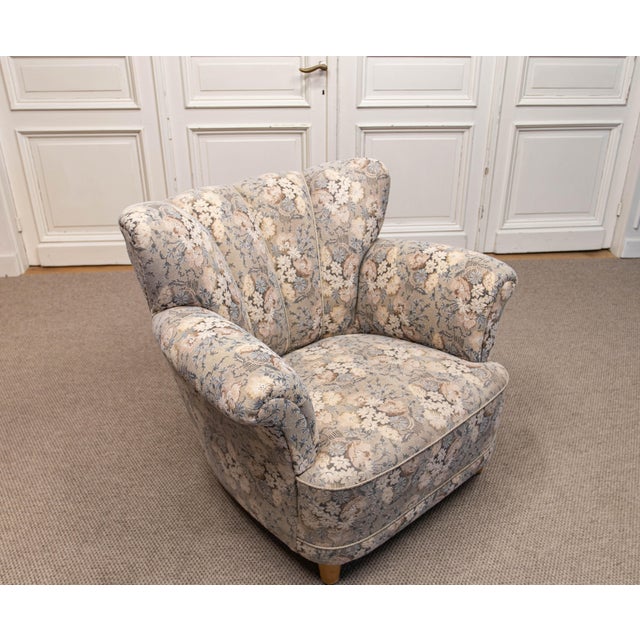 Vintage Danish Wingback Chair with Jacquard Fabric, 1940s For Sale - Image 11 of 13