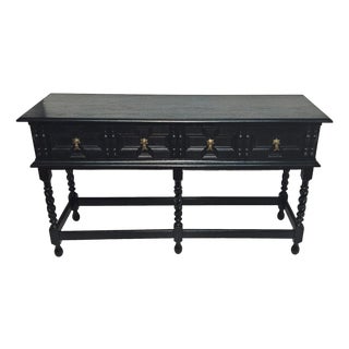 Antique Kittinger Two Drawer Ebonized Oak Jacobean Style Sideboard / Console Table For Sale