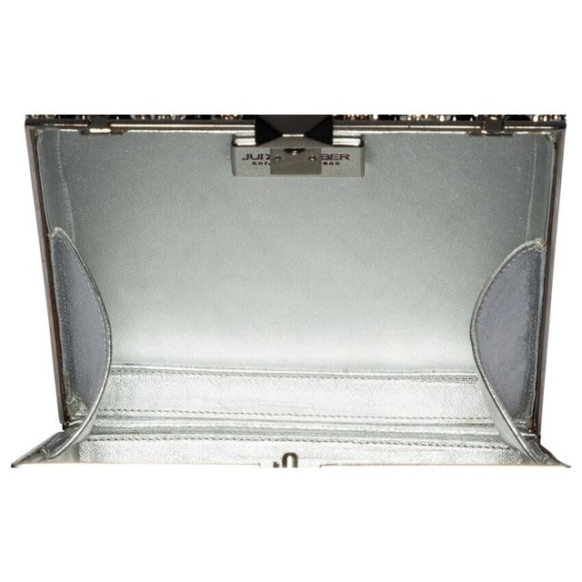 Contemporary Judith Leiber Crystal Minaudière Cigar Box Clutch Evening Bag Art Deco Silver For Sale - Image 3 of 10