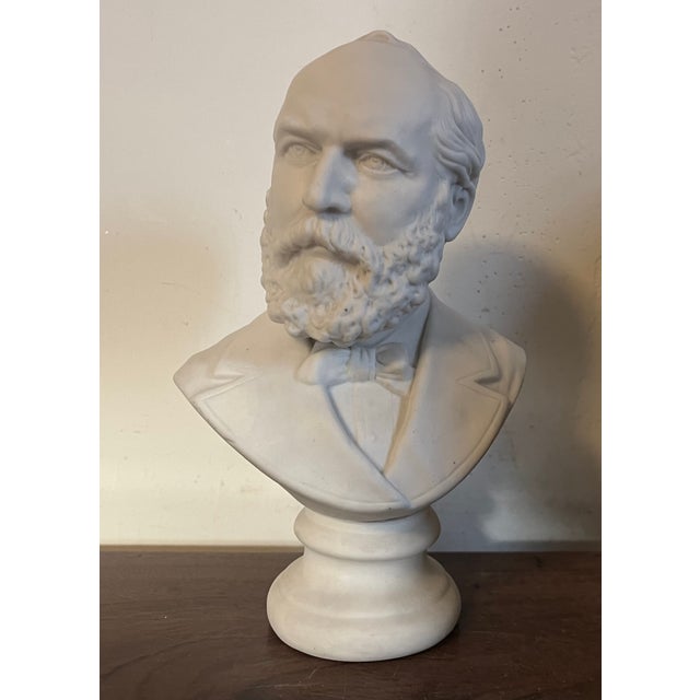 Victorian Antique 19th Century English Parian Porcelain Bisque Portrait Bust of President James Garfield For Sale - Image 3 of 14