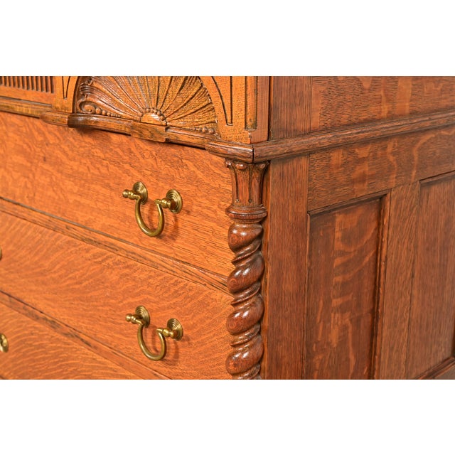 Herter Brothers Style Antique Victorian Carved Oak Dresser or Chest of Drawers, Circa 1890s For Sale - Image 10 of 15
