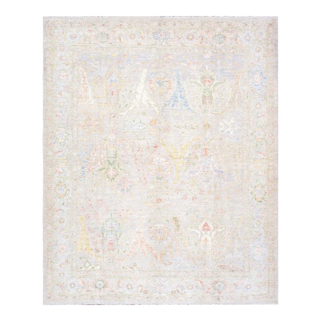 Oushak Wool Silver Area Rug- 7'11'' X 9' 7'' For Sale