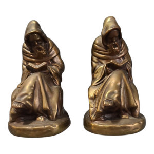 Pair of Vintage Arts & Crafts Bookends Bronze Clad Monks Reading