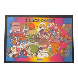 Vintage 20th C. Lithograph - Peter Max - Psychedelic Poster - Peace Corps For Sale
