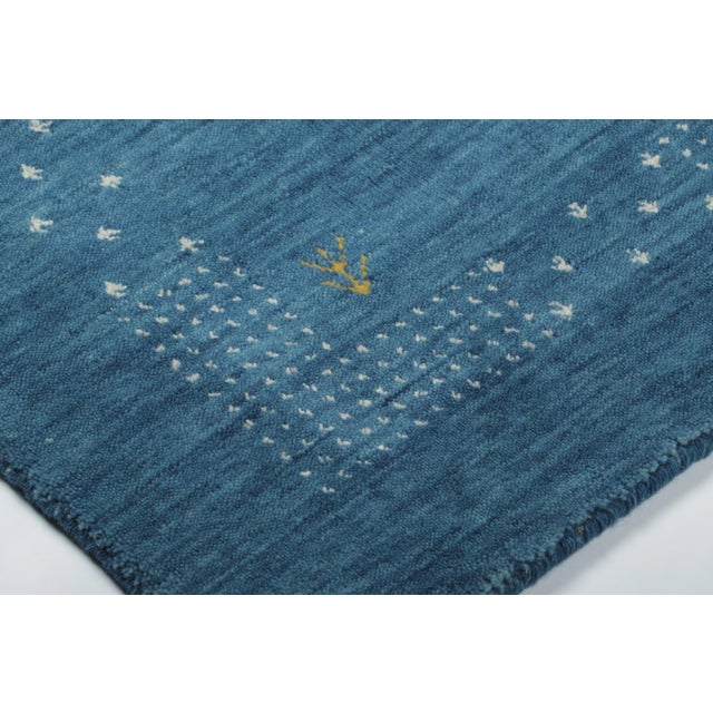 Rug & Kilim Contemporary Pictorial Blue Wool Gift-Sized Rug by Rug & Kilim, India For Sale - Image 4 of 4