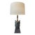 Vintage Mid-Century Sculptural Cast Metal Owl Table Lamp With Walnut Base For Sale