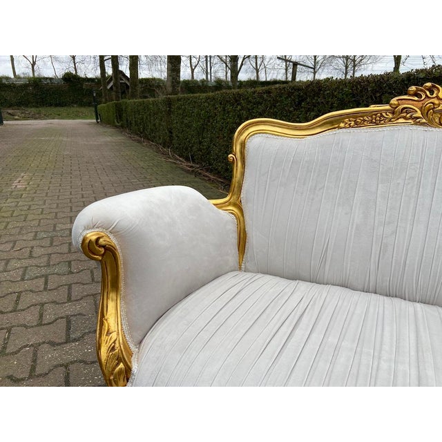 Late 20th Century Late 20th C French Louis XVI Off-White Velvet Gilt Beech Settee 1pc For Sale - Image 5 of 15