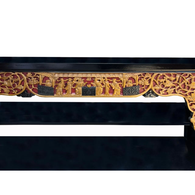 2010s Chinese Black Golden Carving Rectangular Curio Display Stand Side Table For Sale - Image 5 of 6