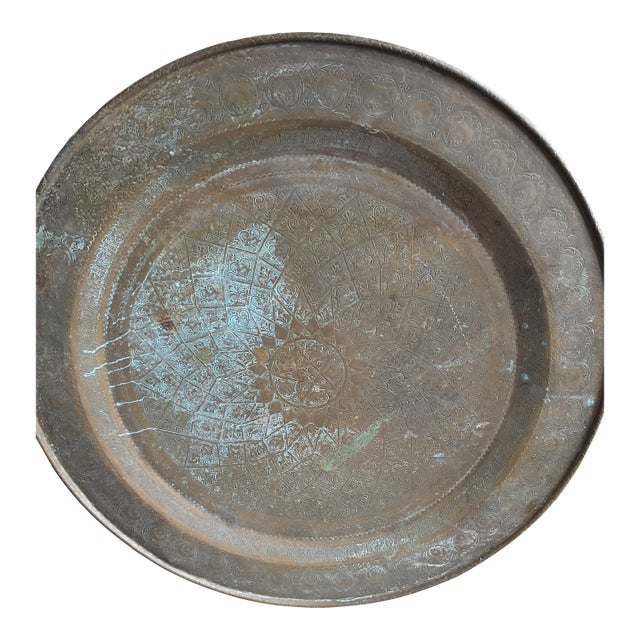 Late 19th Century Antique Moroccan/Moorish Hand Chased 36" Copper Tray For Sale
