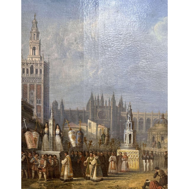 Mid-19th Century French Oil Painting of Seville Procession by Baron Prost For Sale - Image 9 of 15