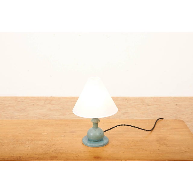 Wooden Base and Painted Mint Green Lamp, 1930s For Sale - Image 11 of 11