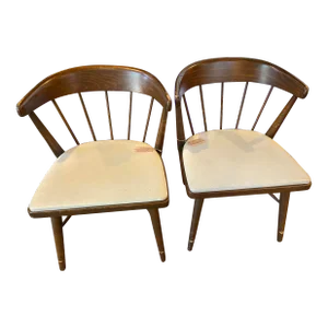 1920s Vintage Brown Wood Chairs - Set of 2