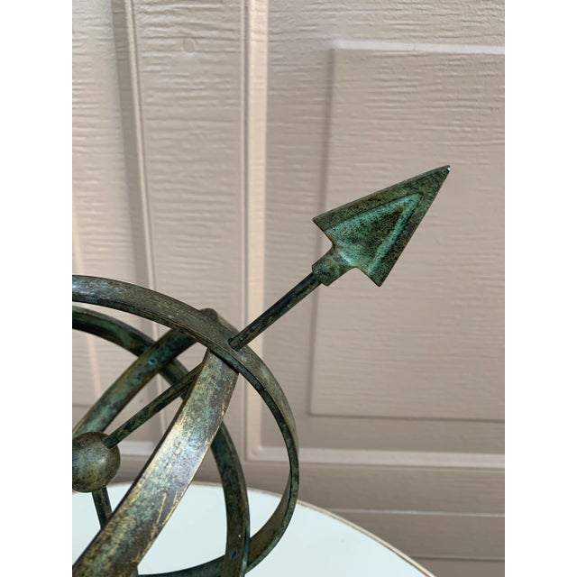 Late 20th Century Vintage English Country Brass Verdigris Garden Armillary Sundial For Sale - Image 5 of 11