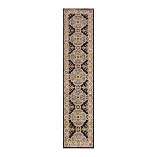 Shabby Chic Ziegler Blue/Ivory Wool Runner Rug- 2'7'' X 10'0'' For Sale