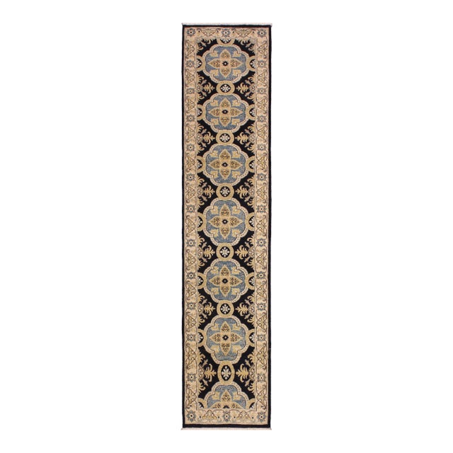 Shabby Chic Ziegler Blue/Ivory Wool Runner Rug- 2'7'' X 10'0'' For Sale