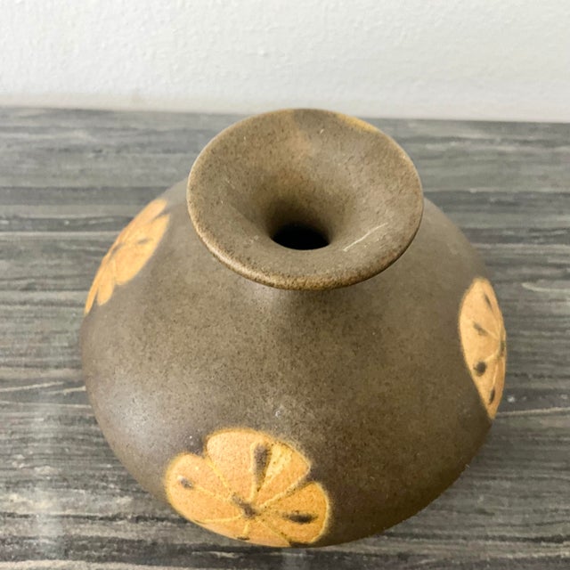 Mid-Century Modern Mid Century Studio Pottery Weed Pot Vase With Four Flowers For Sale - Image 3 of 6