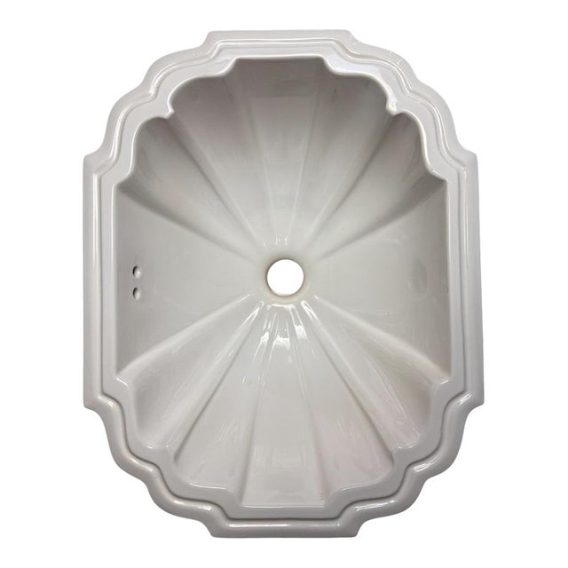 Vintage Sherle Wagner Scalloped White Porcelain Drop-in Sink Basin Fluted Hollywood Regency For Sale