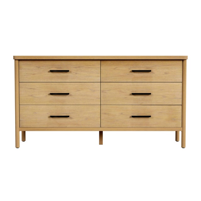 Spritely Home Accent Furniture Lennon 60 in. W Rectangular Wood 6 Drawer Rounded Leg Dresser, Light Natural Wood For Sale - Image 4 of 8