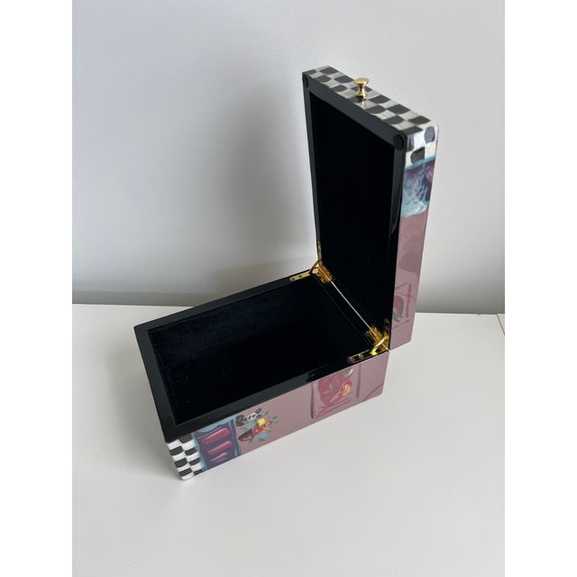 Purple Peter Max Vintage Painted Lacquer Box, "Seated Man" For Sale - Image 8 of 12