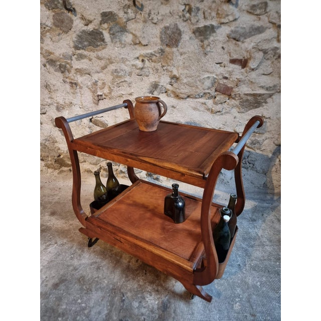 Mid-Century French Walnut Serving Trolley with Casters, 1950s For Sale - Image 6 of 14