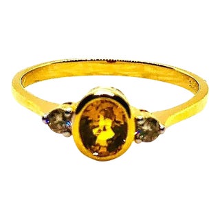 Bochic “Orient” Vintage Yellow Sapphire & Cognac Diamond Ring Set In 18K Gold & Silver For Sale