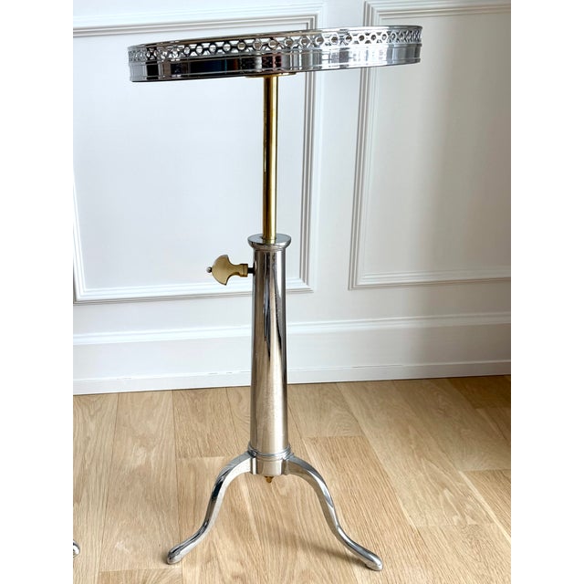 1970s French Jansen-Style Adjustable Height Martini Table in Chrome, Brass & Marble, Circa 1970s For Sale - Image 5 of 7