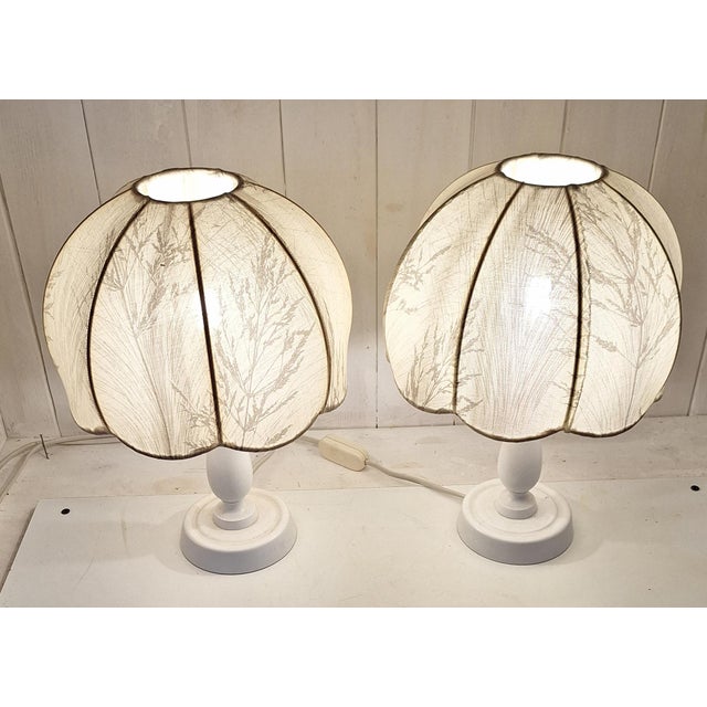 Vintage Bedside Lamps with Wooden Bases and Fabric Shades from Wigö, 1970s, Set of 2 For Sale - Image 3 of 8