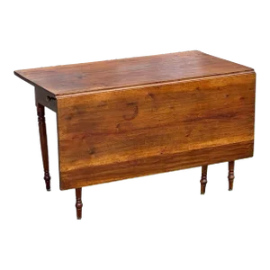 Early 19th Century Antique Pennsylvania Walnut Country Drop Leaf Bakers Table With Large Drawer