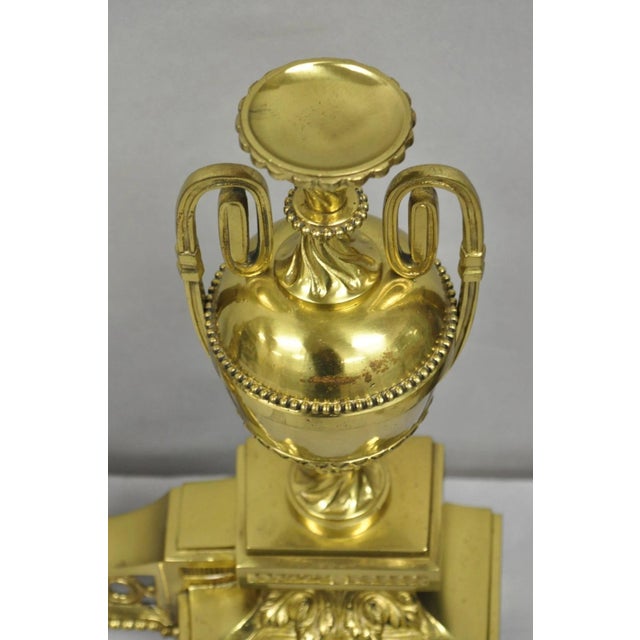 Vintage French Empire Style Gold Brass Urn Fireplace Chenet Andirons - A Pair For Sale In Philadelphia - Image 6 of 16