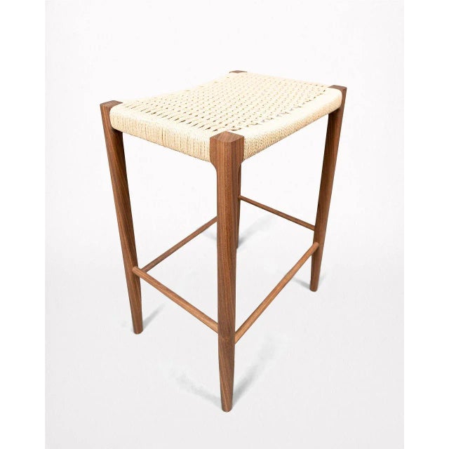 Mid-Century Modern Danish Modern Papyri Counter Stool in Walnut With Hand Woven Paper Cord For Sale - Image 3 of 9