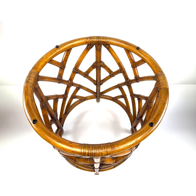Brown 1960s McGuire Style Rattan Side Table Base With Geometric Lattice Frame For Sale - Image 8 of 10