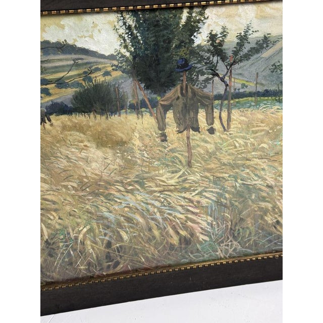 Unknown, Grain Field with Scarecrows, Chalk on Paper, Framed For Sale - Image 10 of 14