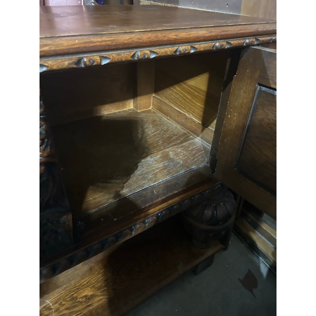 Late 19th Century Antique Flemish Carved Oak Sideboard Late 19th Century Toms-Price Chicago Provenance Grotesque Masks Marquetry Inlay For Sale - Image 5 of 7