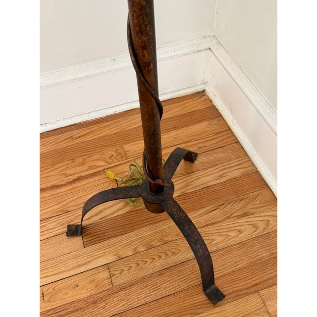 Arts & Crafts Style Wrought Iron Floor Lamp on Tripod Legs With Original Shade For Sale - Image 10 of 12