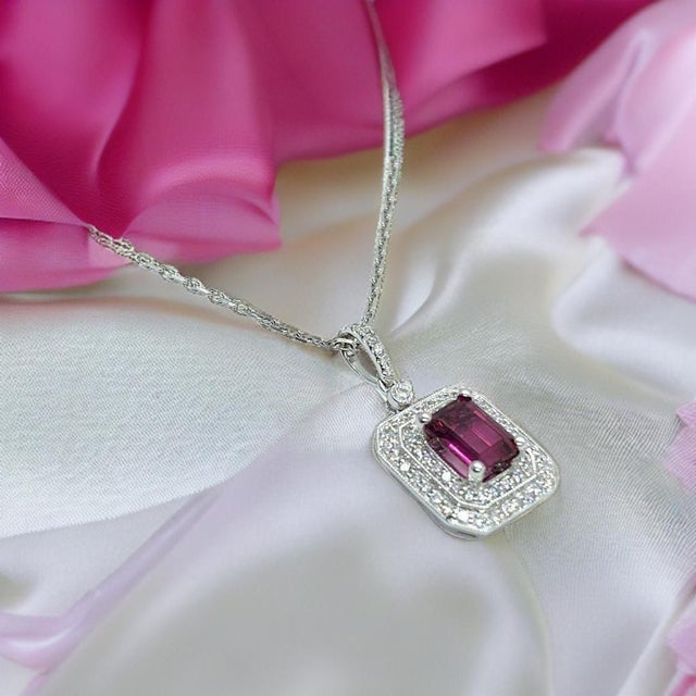 Diamond Rubellite Tourmaline Necklace 18" 18k Gold 1.80 TCW Certified For Sale - Image 13 of 16